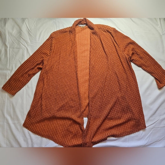 Allison Daley Sweaters - Allison Daley Womens Orange Textured Open Front Long Sleeve Cardigan Size Large